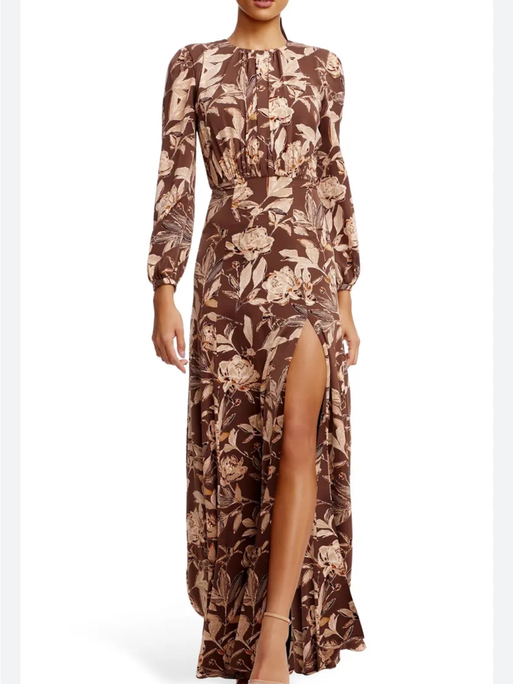 Dress The Population Joni Floral Long Sleeve Satin Gown